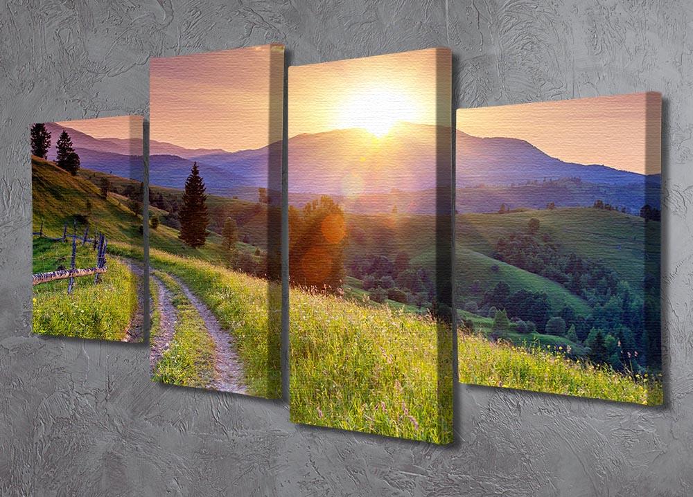 Majestic sunset in the mountains 4 Split Panel Canvas  - Canvas Art Rocks - 2