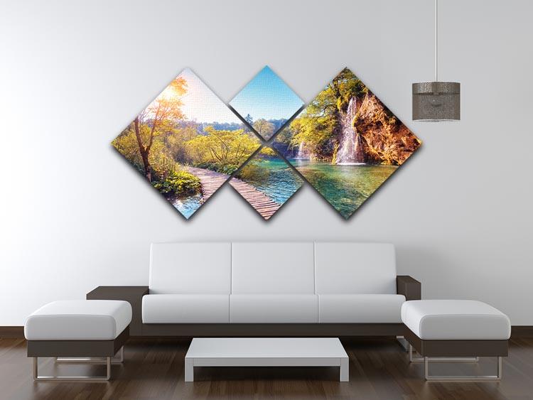 Majestic view on turquoise water 4 Square Multi Panel Canvas  - Canvas Art Rocks - 3