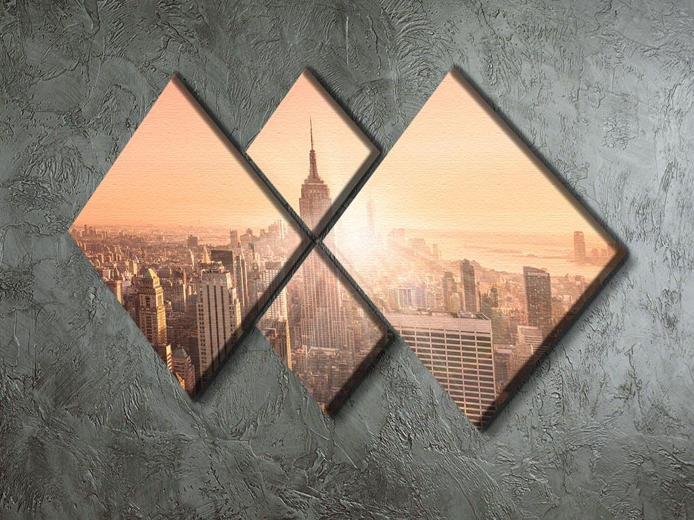 Manhattan downtown skyline with illuminated Empire State Building 4 Square Multi Panel Canvas  - Canvas Art Rocks - 2
