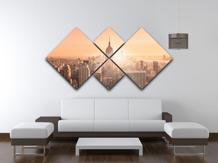 Manhattan downtown skyline with illuminated Empire State Building 4 Square Multi Panel Canvas  - Canvas Art Rocks - 3