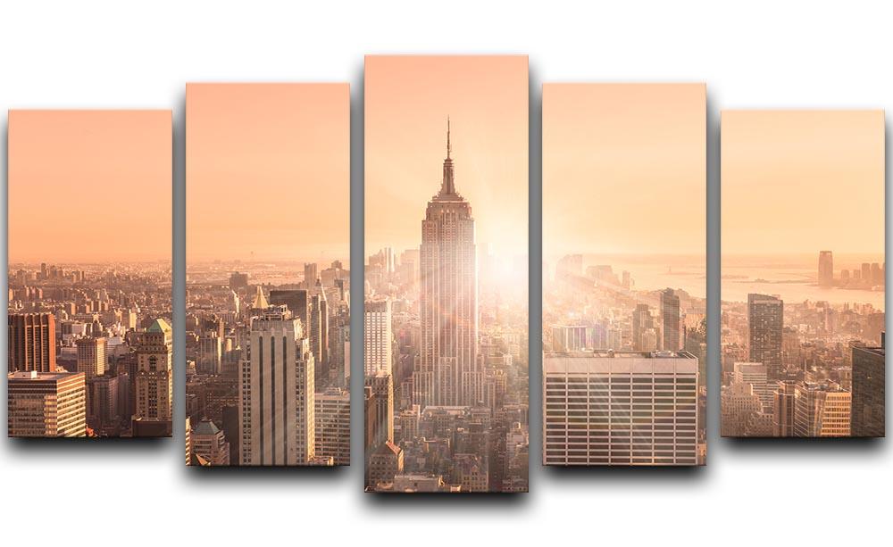 Manhattan downtown skyline with illuminated Empire State Building 5 Split Panel Canvas  - Canvas Art Rocks - 1
