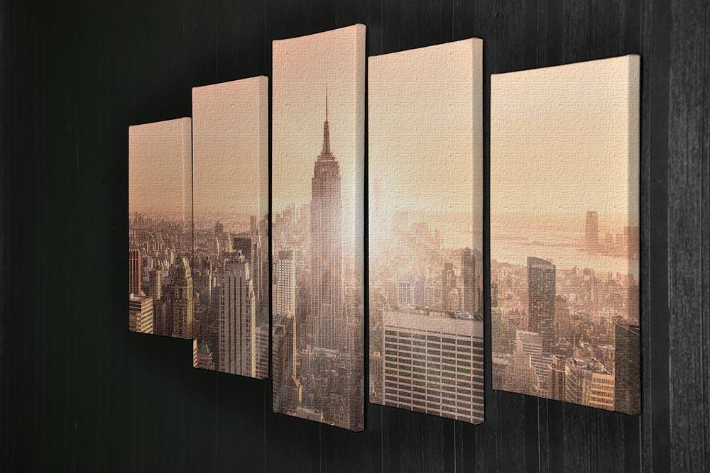 Manhattan downtown skyline with illuminated Empire State Building 5 Split Panel Canvas  - Canvas Art Rocks - 2