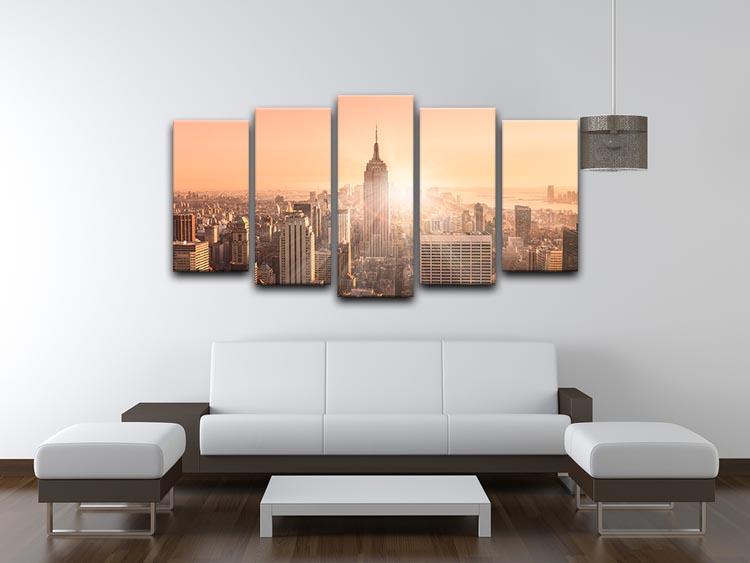 Manhattan downtown skyline with illuminated Empire State Building 5 Split Panel Canvas  - Canvas Art Rocks - 3