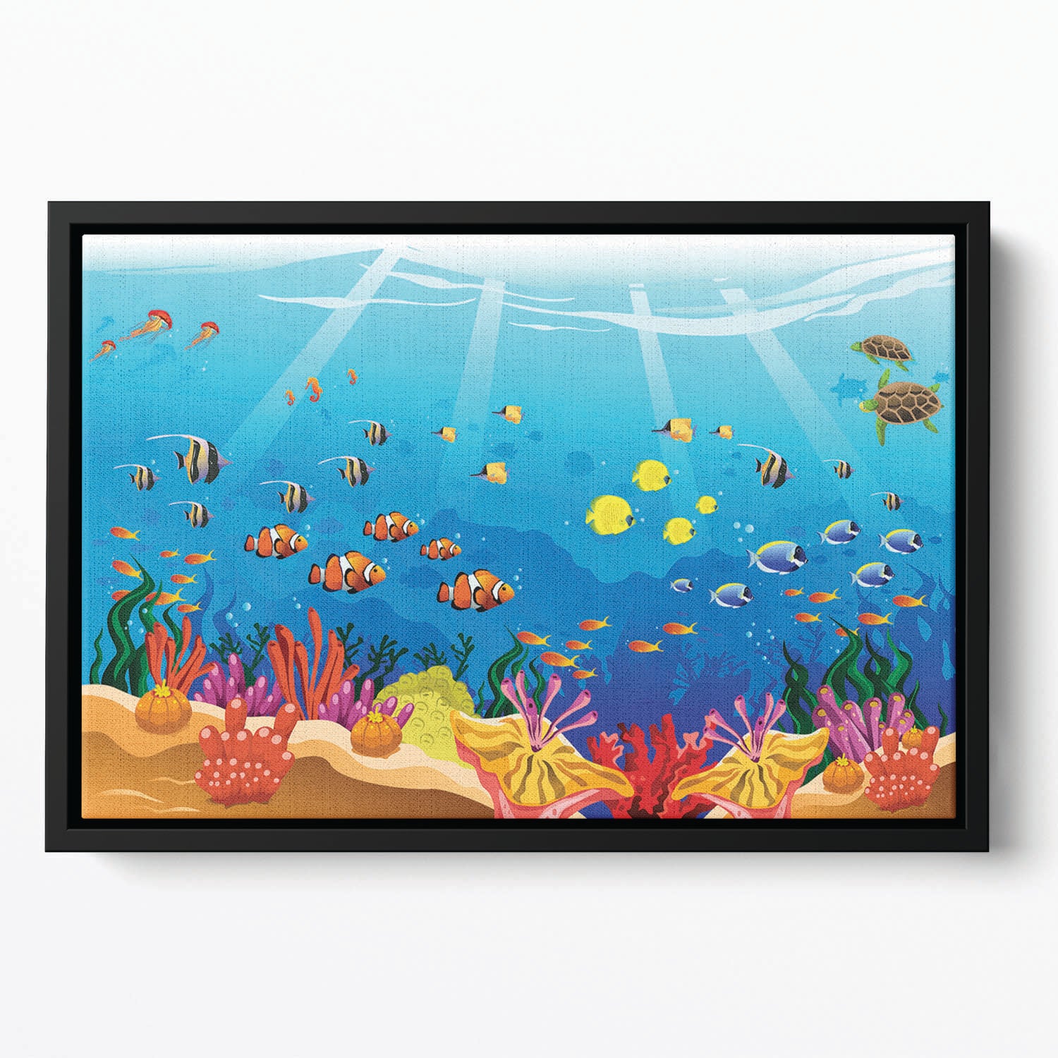 Marine underwater scene Floating Framed Canvas