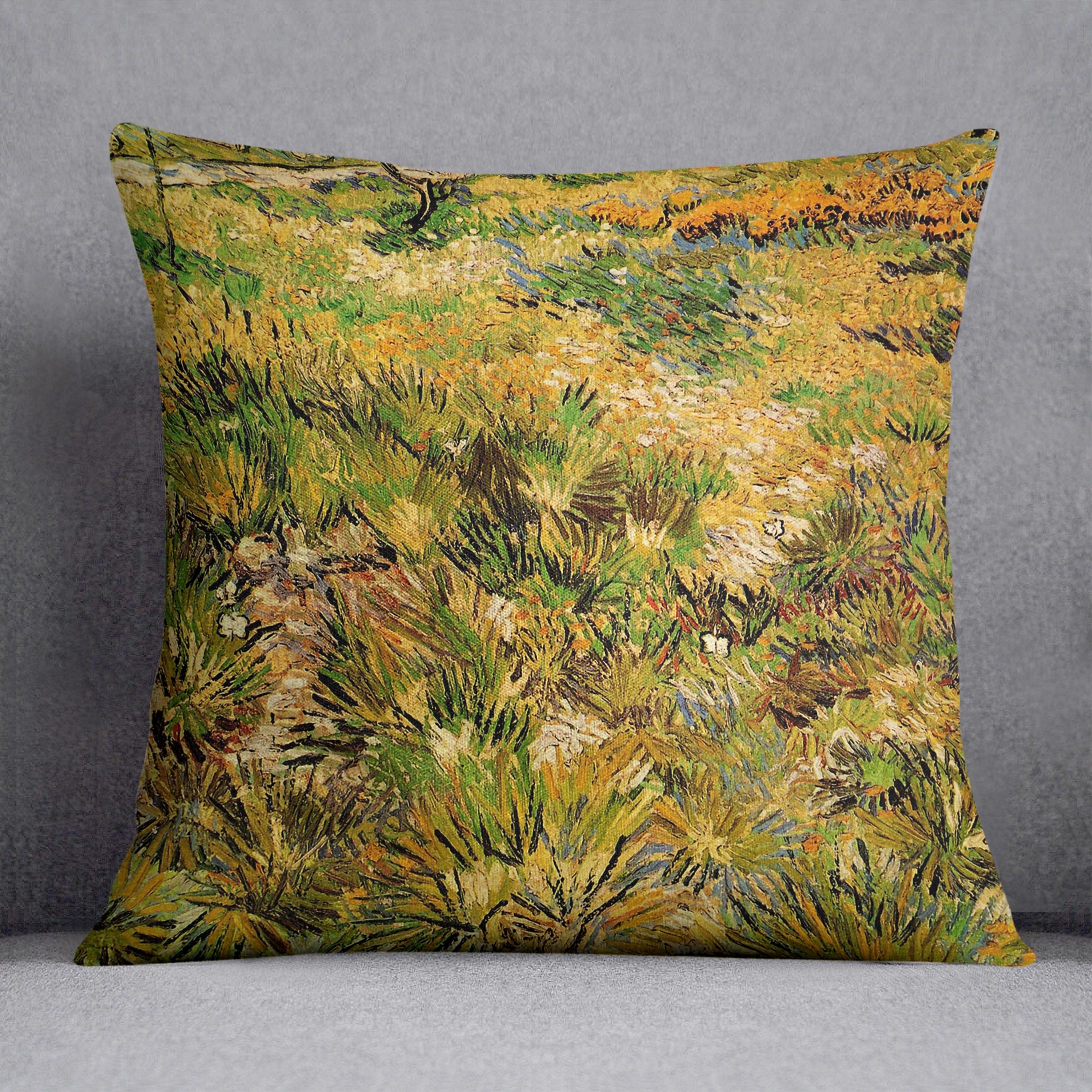 Meadow in the Garden of Saint-Paul Hospital by Van Gogh Cushion
