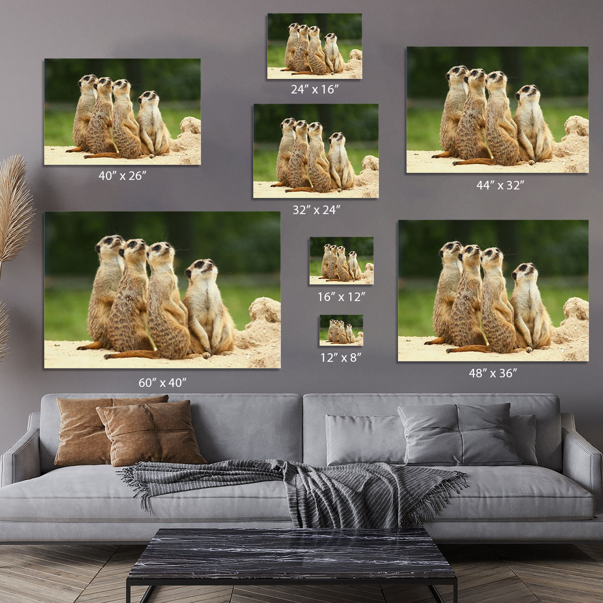 Meerkats Suricata all sit together Canvas Print or Poster - Canvas Art Rocks - 7