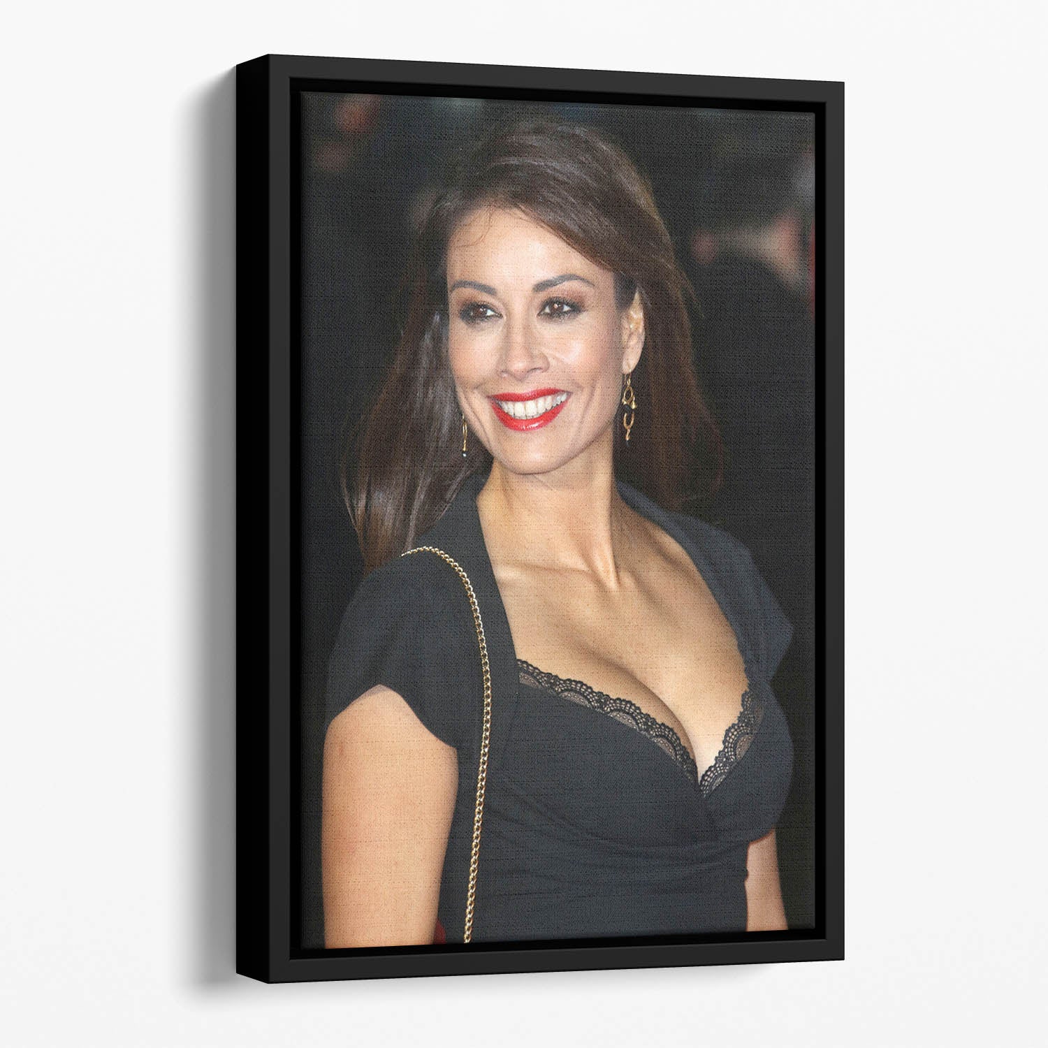 Melanie Sykes in a black dress Floating Framed Canvas