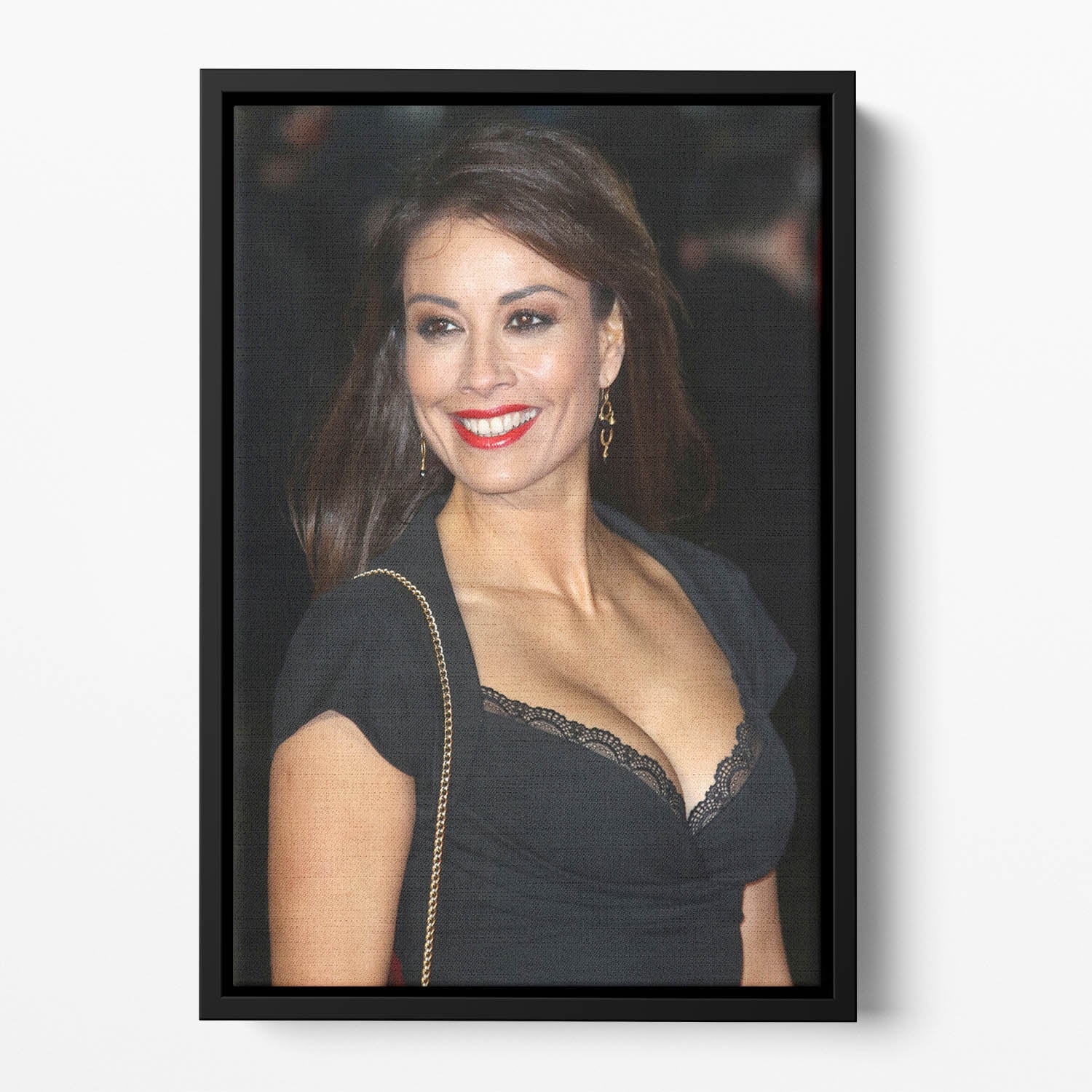 Melanie Sykes in a black dress Floating Framed Canvas