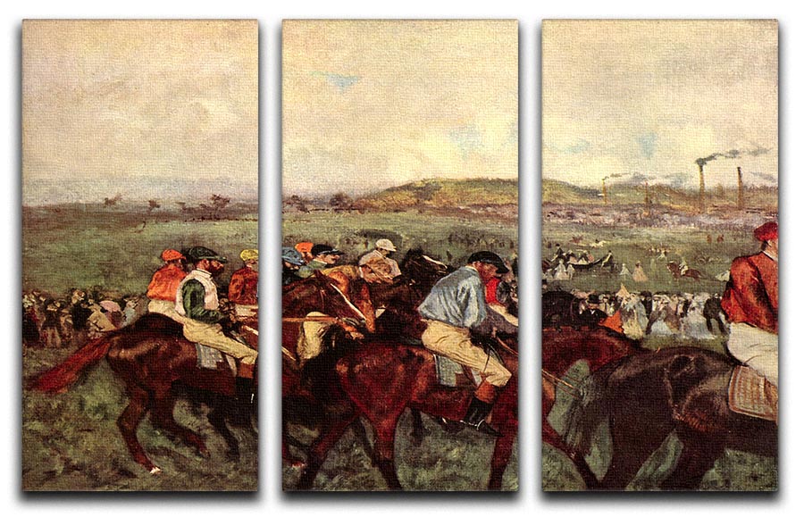 Men's riders before the start by Degas 3 Split Panel Canvas Print - Canvas Art Rocks - 1