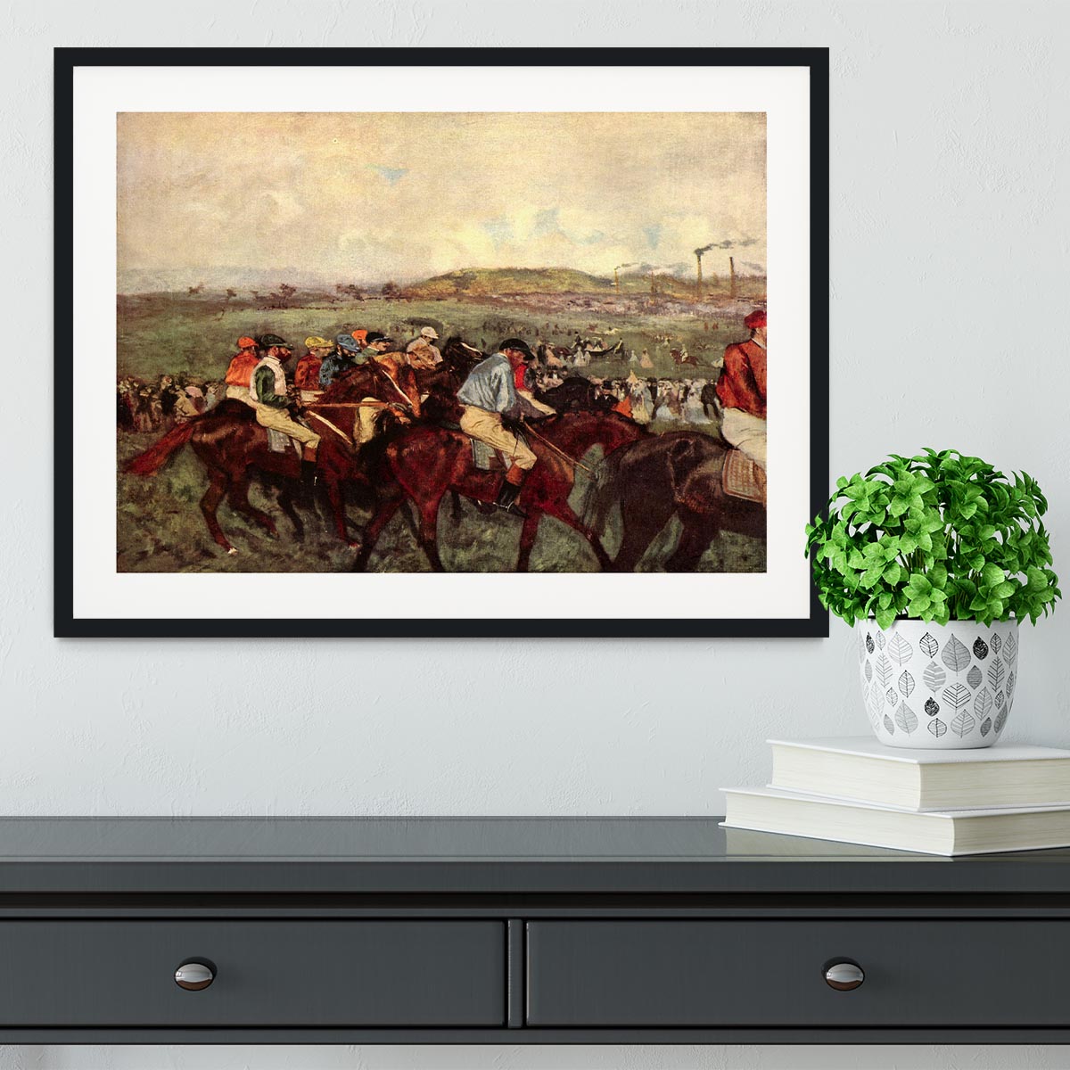 Men's riders before the start by Degas Framed Print - Canvas Art Rocks - 1