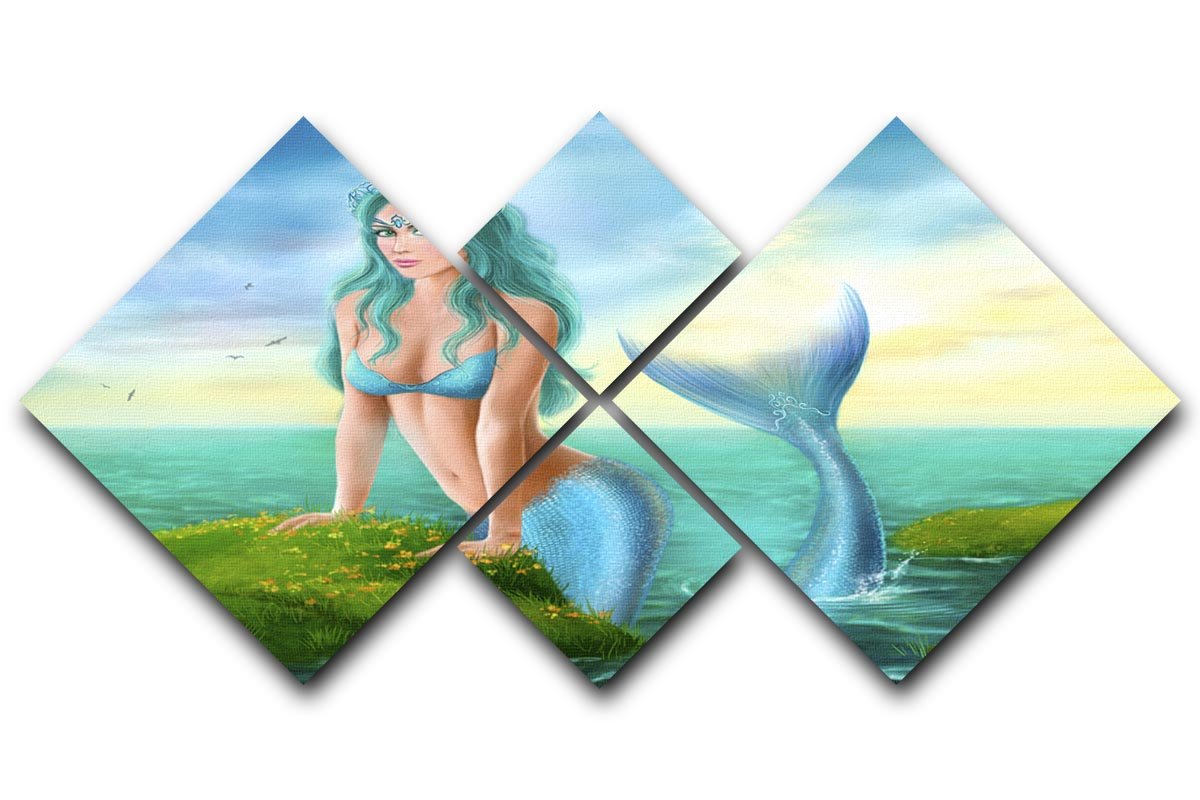 Mermaid in sea 4 Square Multi Panel Canvas  - Canvas Art Rocks - 1