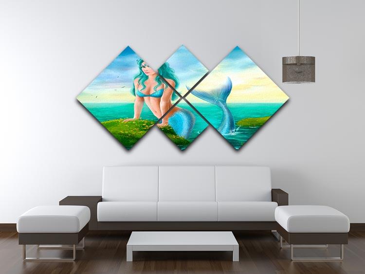 Mermaid in sea 4 Square Multi Panel Canvas  - Canvas Art Rocks - 3