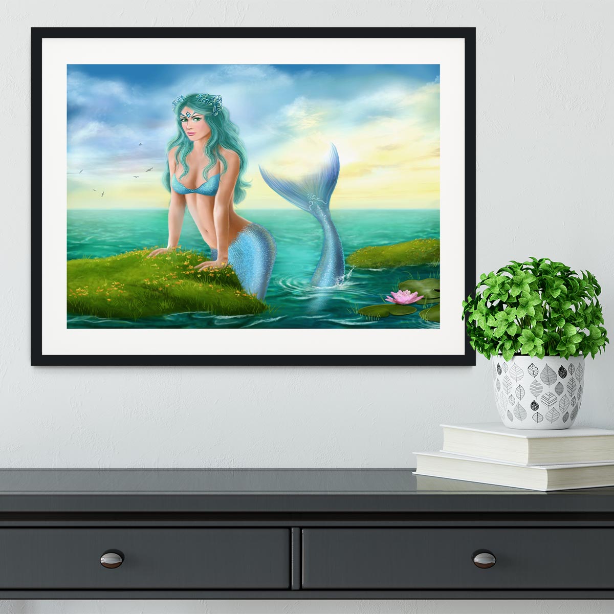 Mermaid in sea Framed Print - Canvas Art Rocks - 1