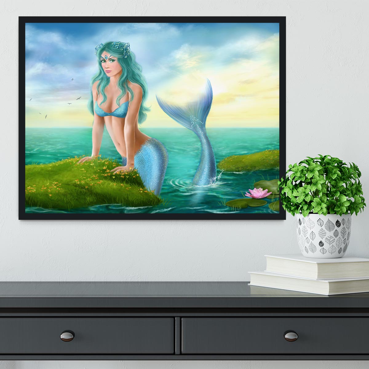 Mermaid in sea Framed Print - Canvas Art Rocks - 2