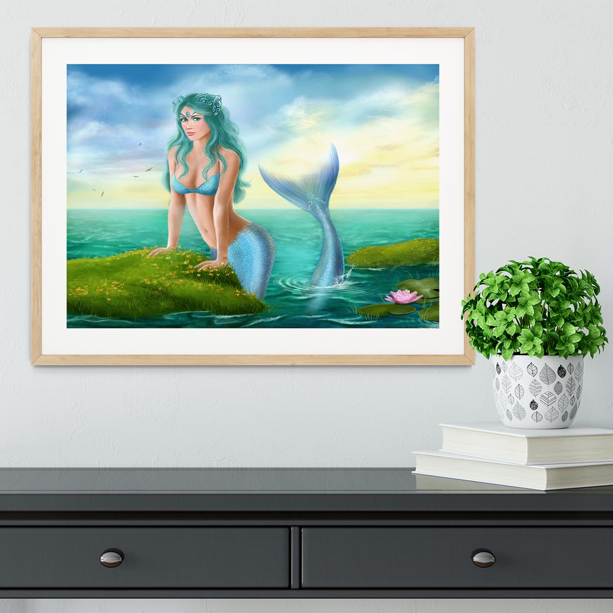 Mermaid in sea Framed Print - Canvas Art Rocks - 3