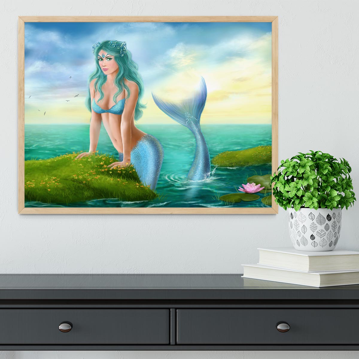 Mermaid in sea Framed Print - Canvas Art Rocks - 4