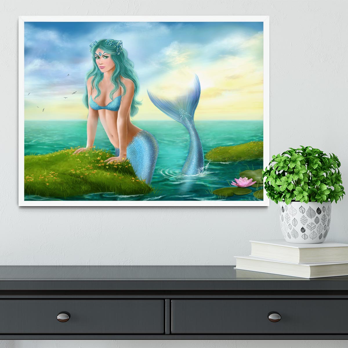 Mermaid in sea Framed Print - Canvas Art Rocks -6