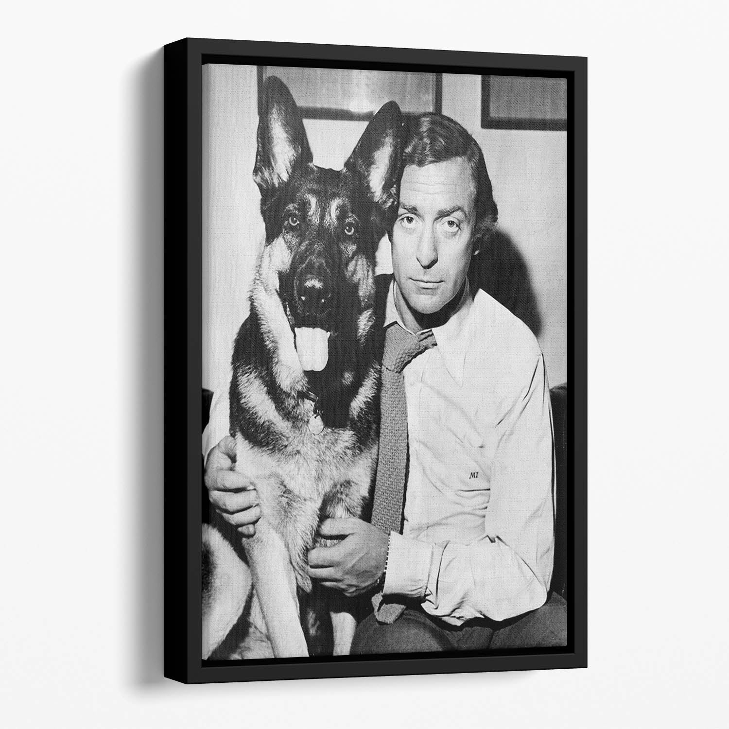 Michael Caine and dog Floating Framed Canvas