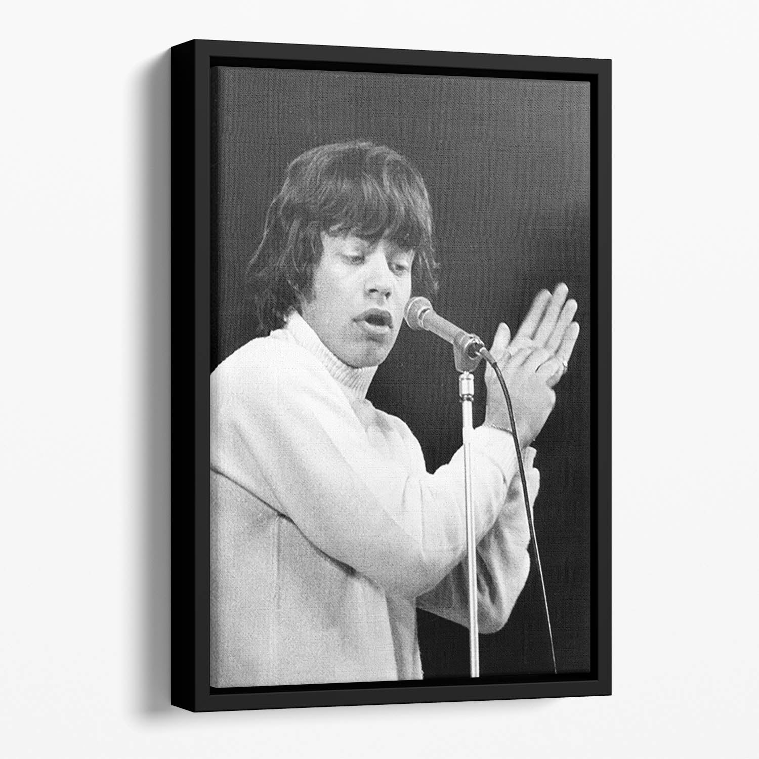 Mick Jagger on stage in 1965 Floating Framed Canvas