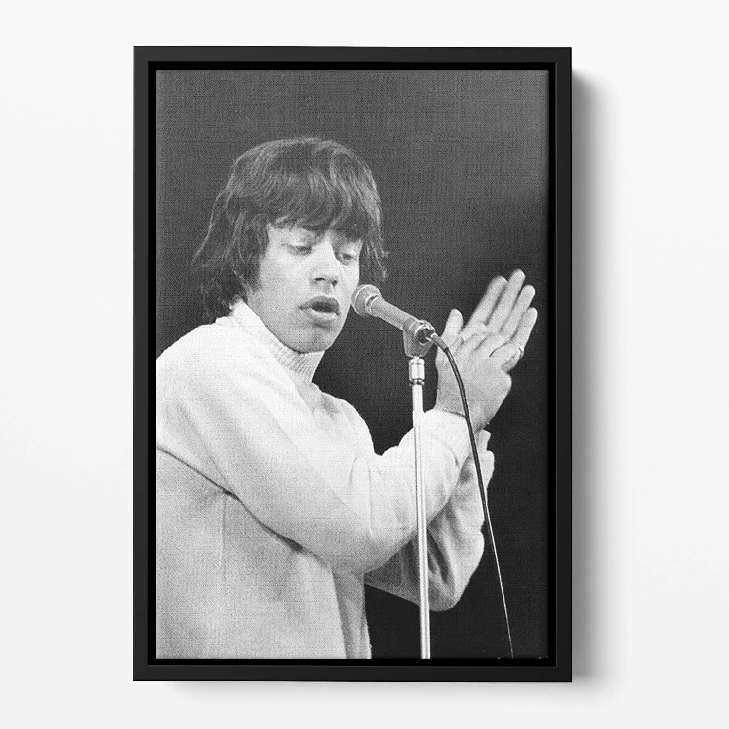 Mick Jagger on stage in 1965 Floating Framed Canvas