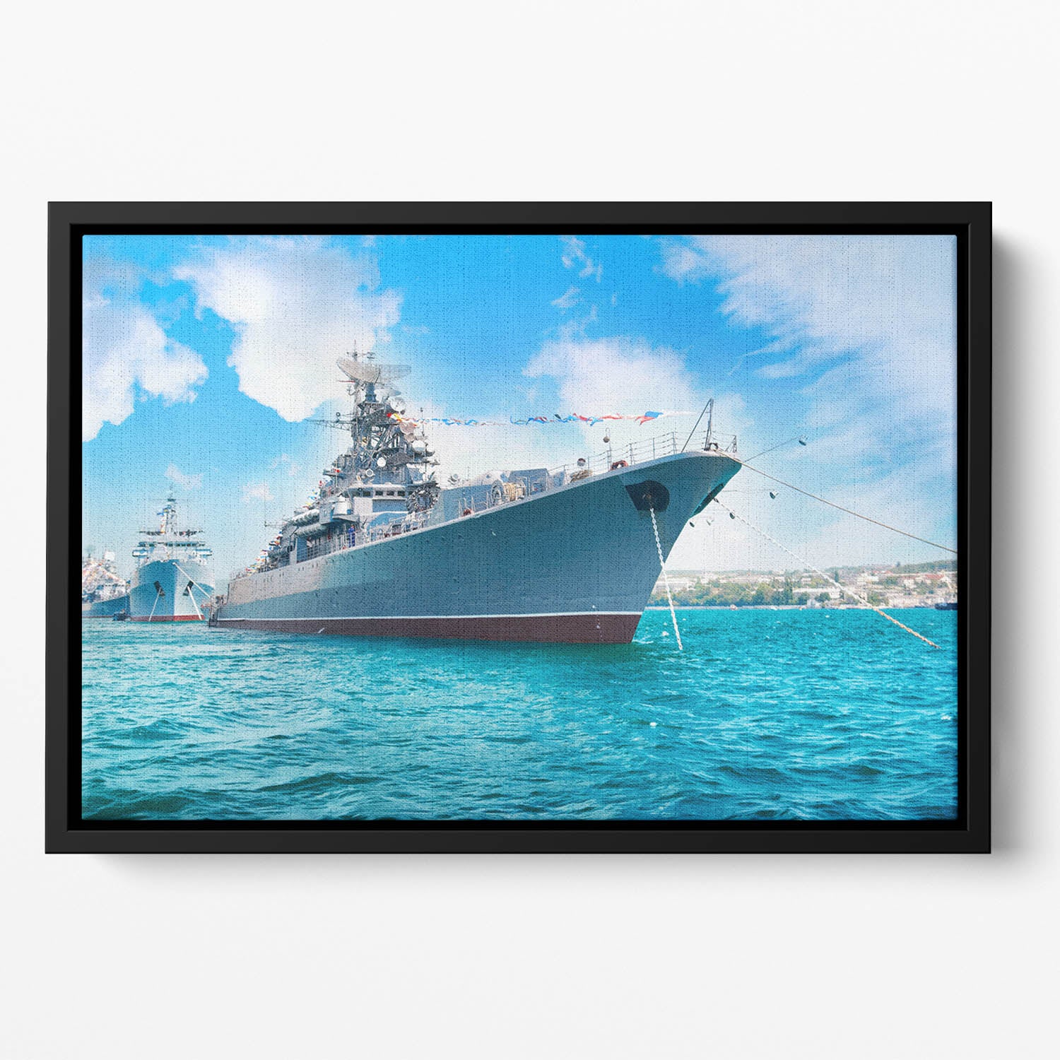 Military sea landscape with blue sky Floating Framed Canvas