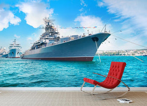 Military sea landscape with blue sky Wall Mural Wallpaper - Canvas Art Rocks - 2