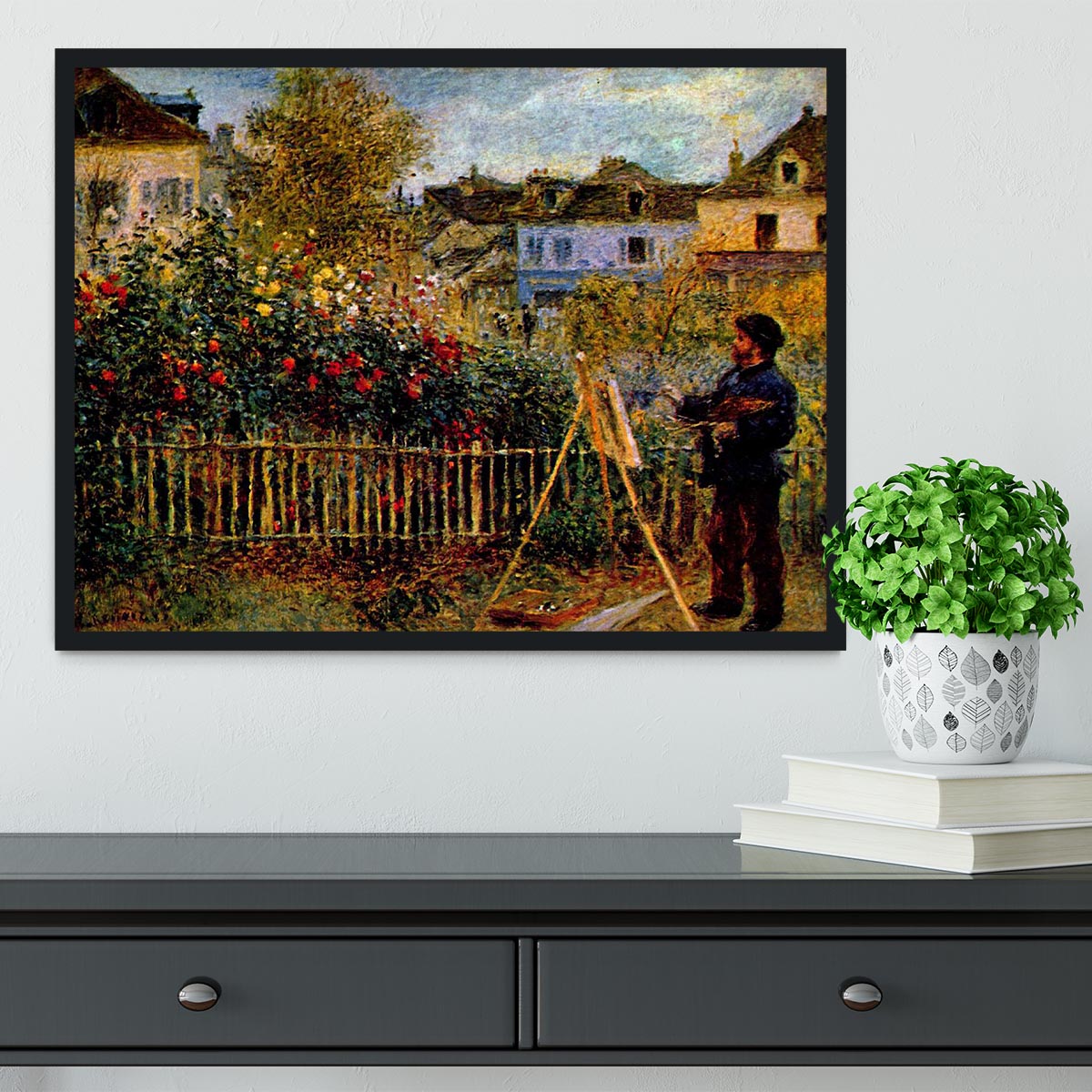Monet painting in his garden in Argenteuil Framed Print - Canvas Art Rocks - 2