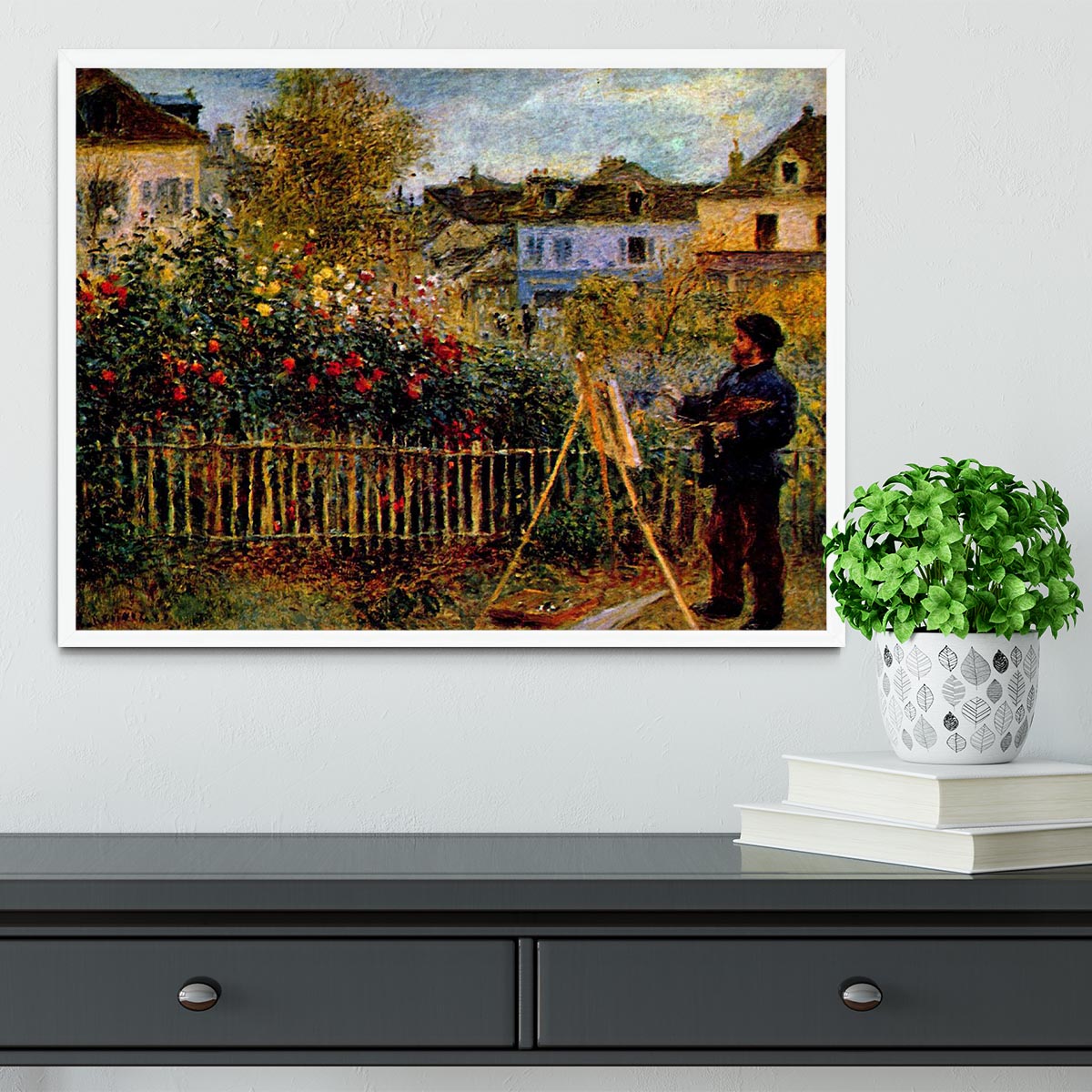 Monet painting in his garden in Argenteuil Framed Print - Canvas Art Rocks -6