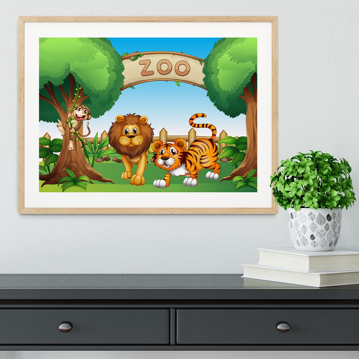 Monkey lion and a tiger at Zoo Framed Print - Canvas Art Rocks - 3