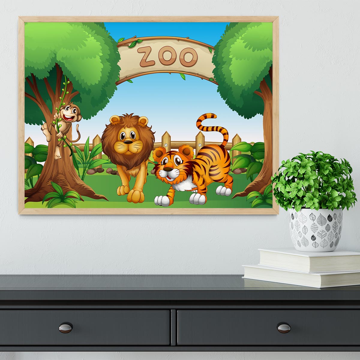 Monkey lion and a tiger at Zoo Framed Print - Canvas Art Rocks - 4