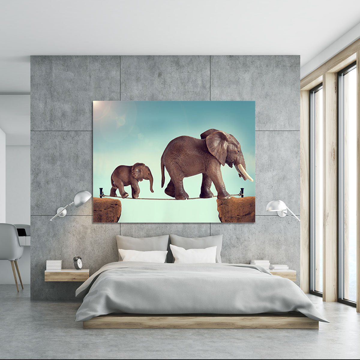 Mother and baby elephant on a tightrope Canvas Print or Poster - Canvas Art Rocks - 5