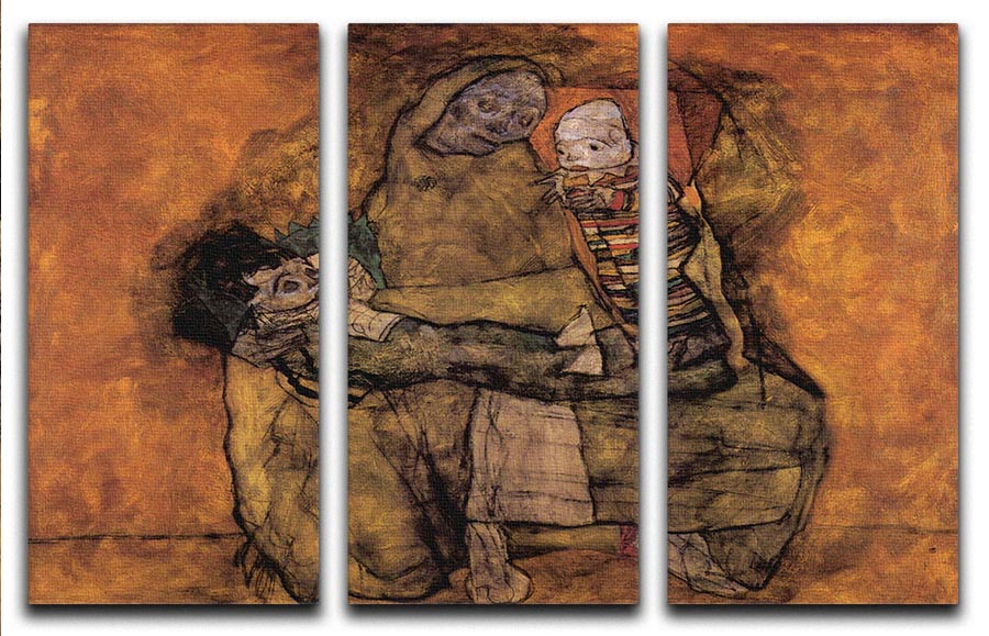 Mother with two children by Egon Schiele 3 Split Panel Canvas Print - Canvas Art Rocks - 1