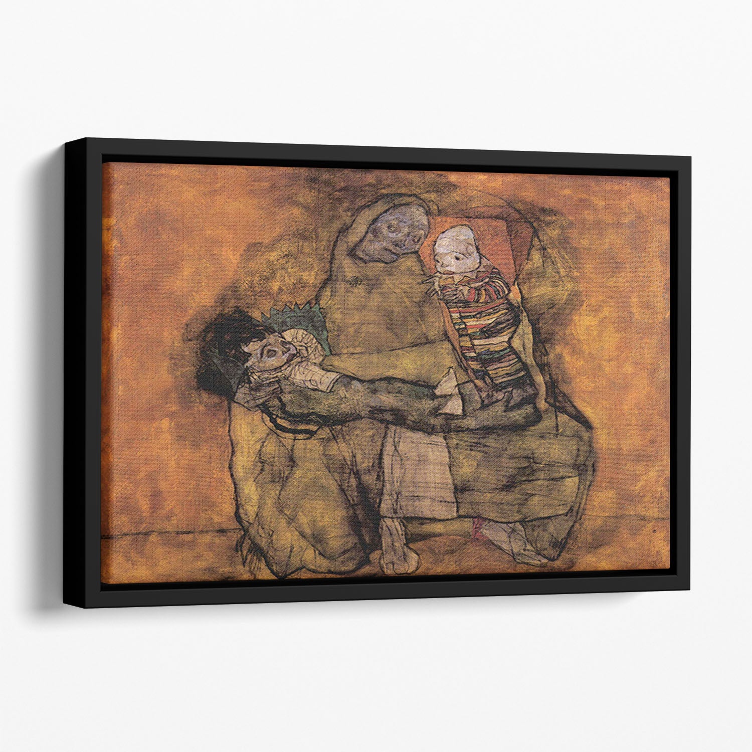 Mother with two children by Egon Schiele Floating Framed Canvas