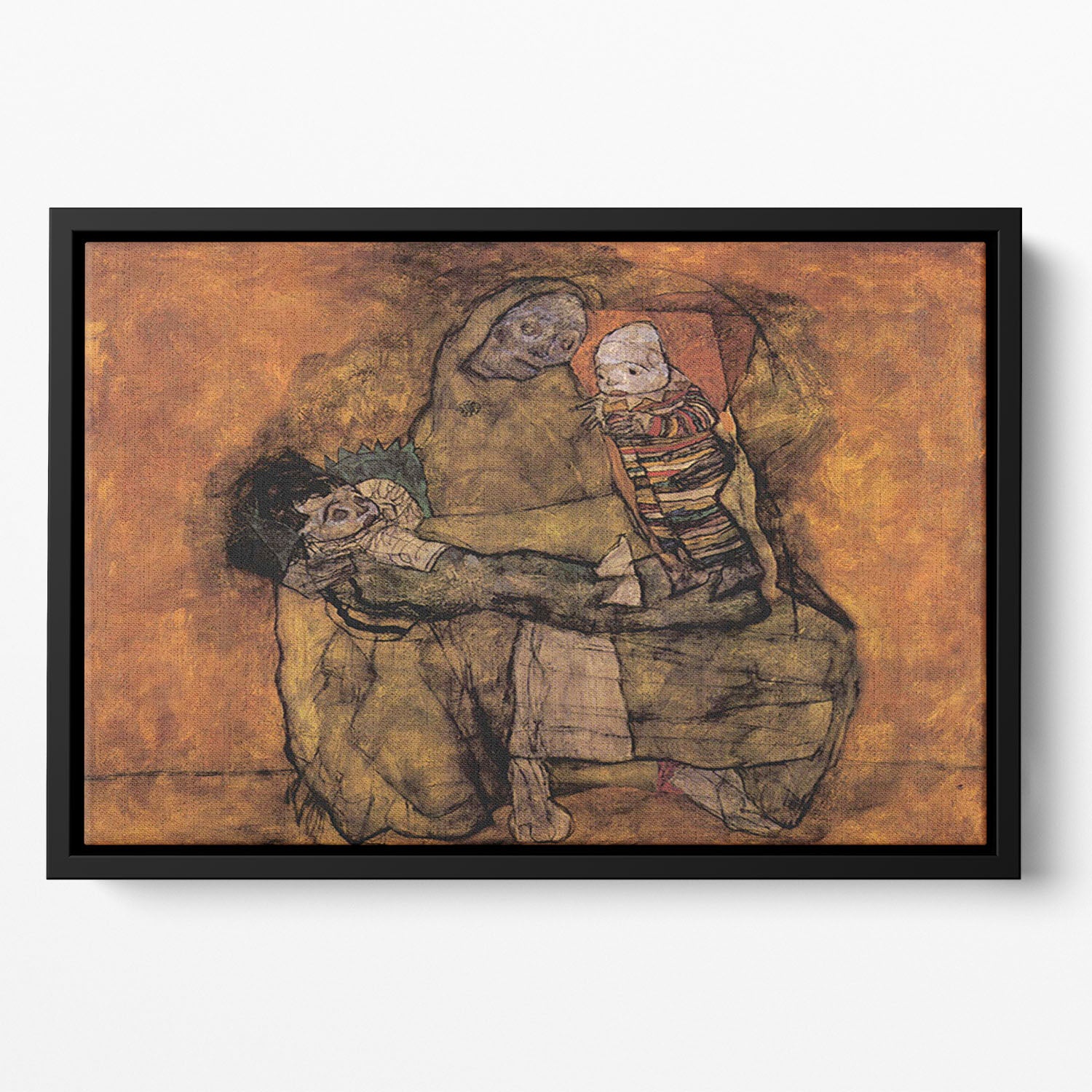 Mother with two children by Egon Schiele Floating Framed Canvas