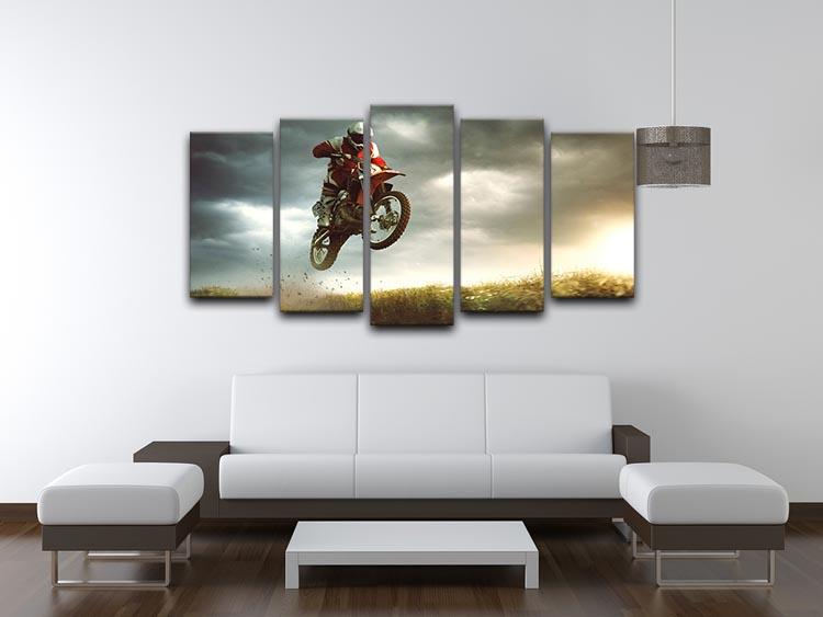 Motorbike jumps in the air 5 Split Panel Canvas  - Canvas Art Rocks - 3