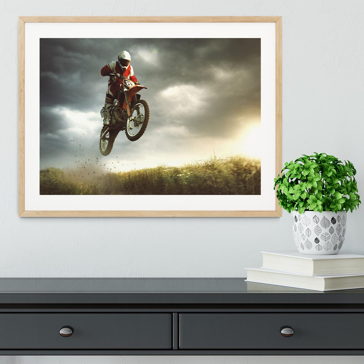 Motorbike jumps in the air Framed Print - Canvas Art Rocks - 3