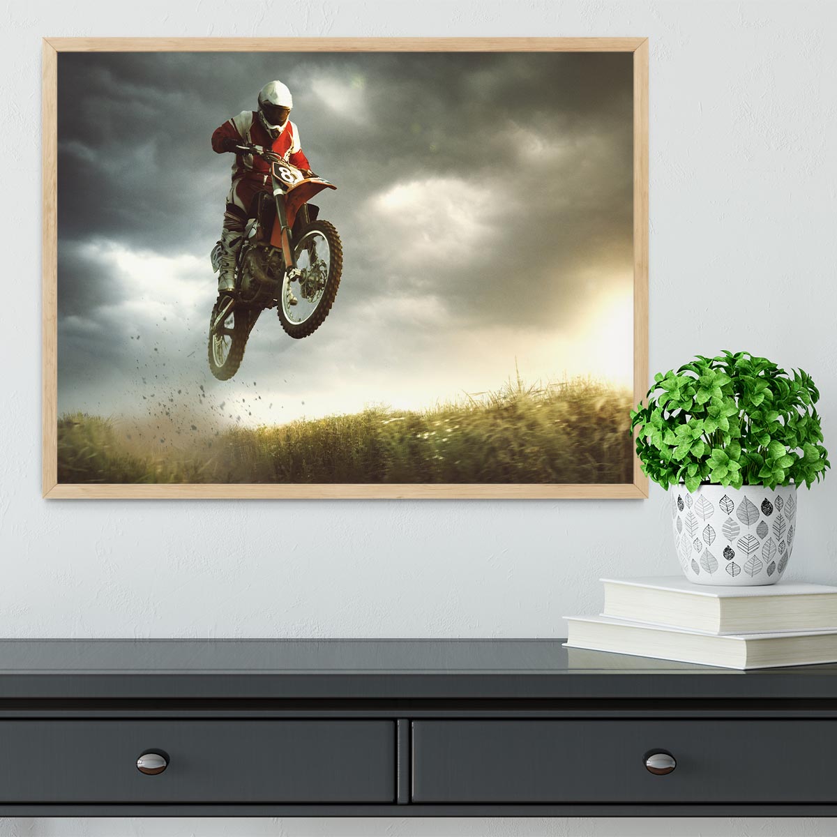 Motorbike jumps in the air Framed Print - Canvas Art Rocks - 4