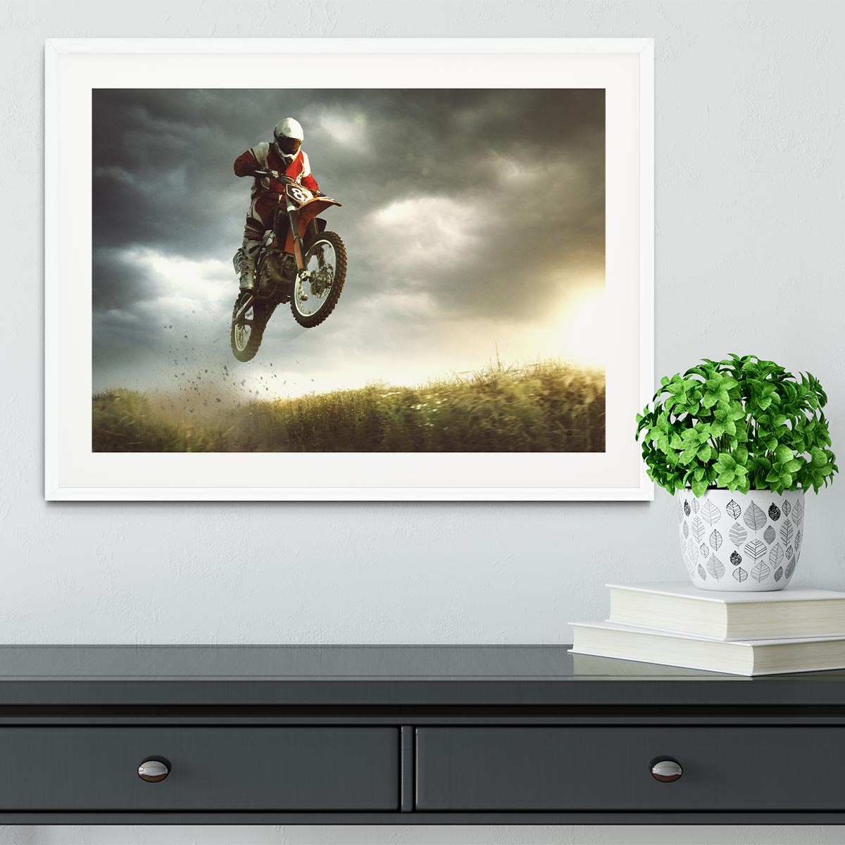 Motorbike jumps in the air Framed Print - Canvas Art Rocks - 5