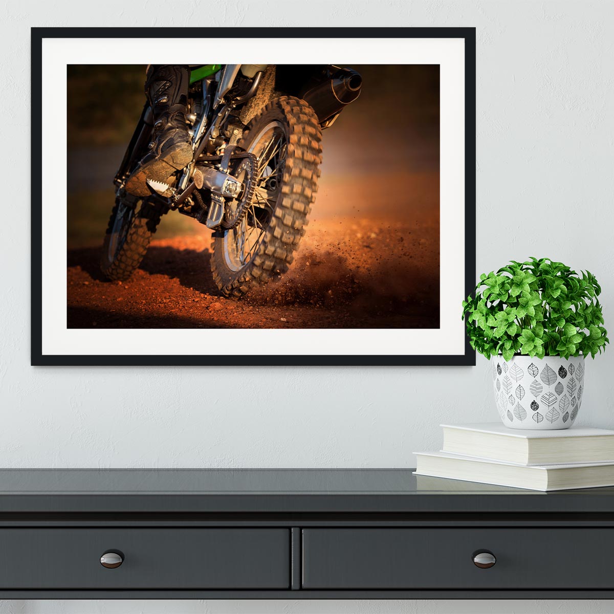 Motorbike on dirt track Framed Print - Canvas Art Rocks - 1