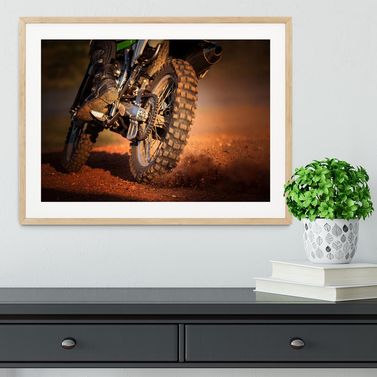 Motorbike on dirt track Framed Print - Canvas Art Rocks - 3