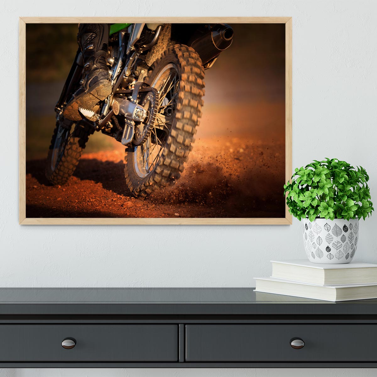 Motorbike on dirt track Framed Print - Canvas Art Rocks - 4