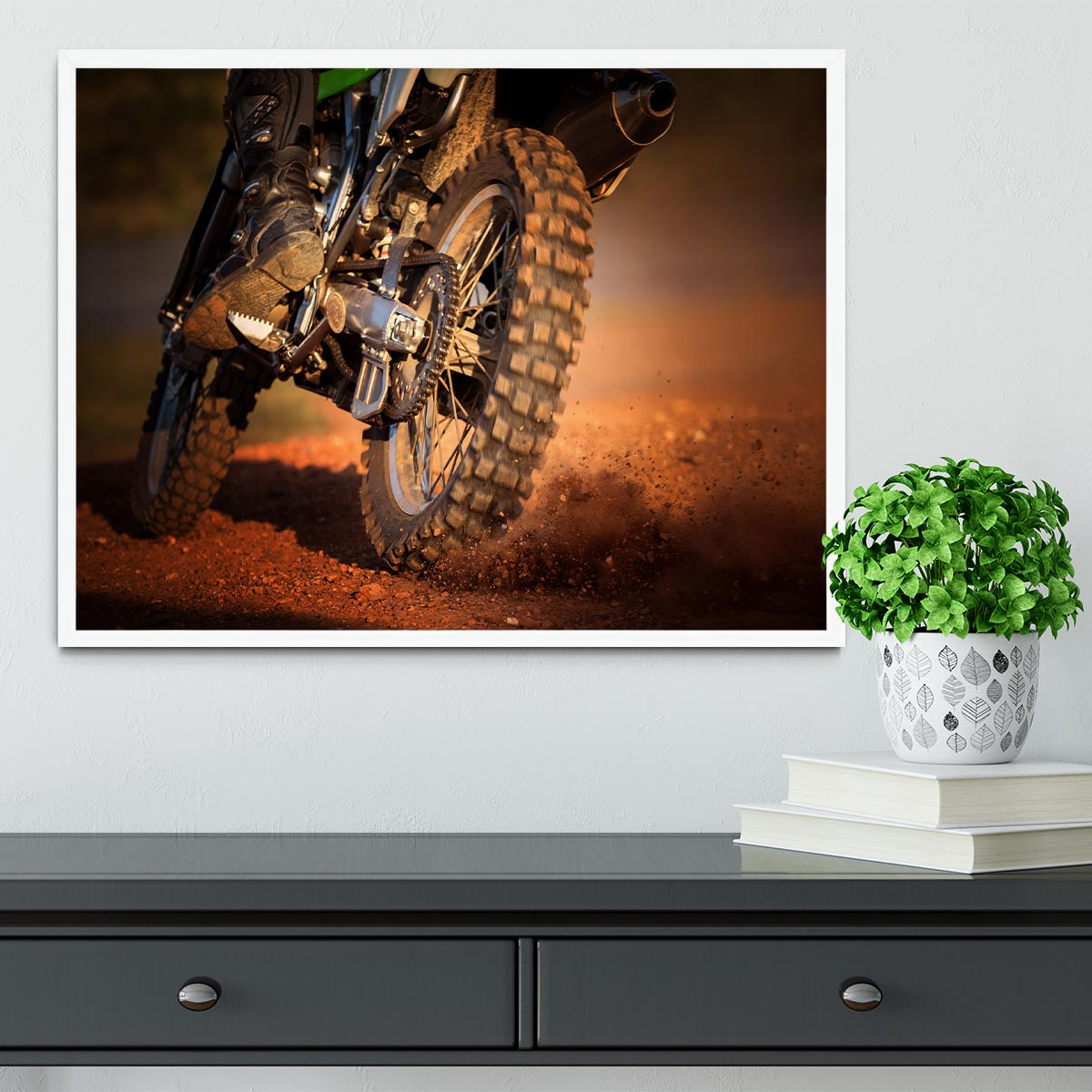 Motorbike on dirt track Framed Print - Canvas Art Rocks -6