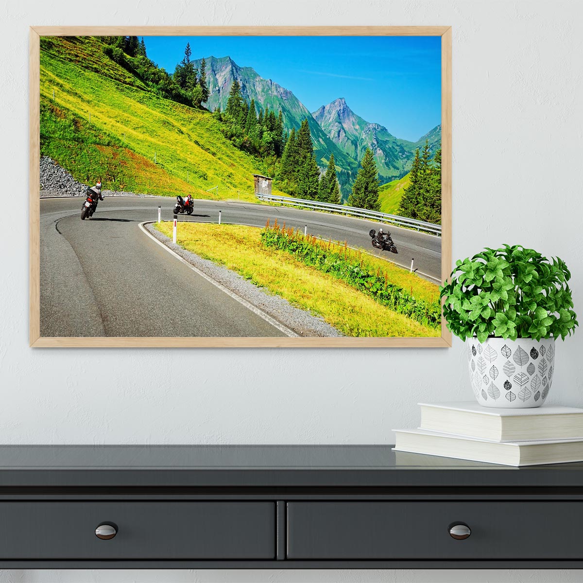 Motorbikers group in the moutains Framed Print - Canvas Art Rocks - 4