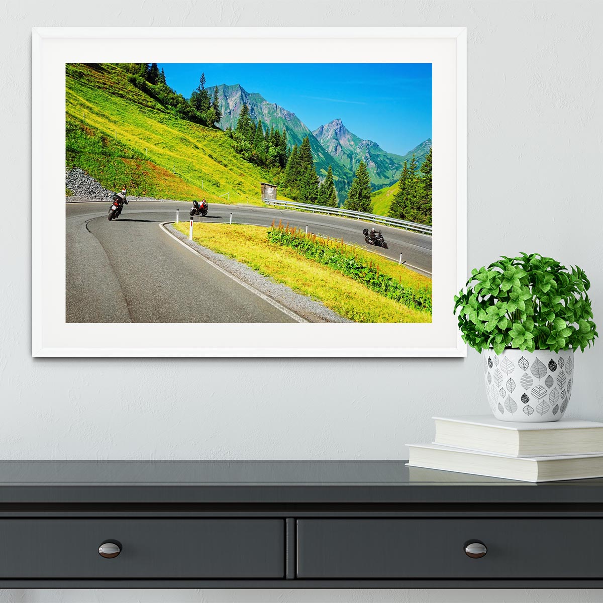 Motorbikers group in the moutains Framed Print - Canvas Art Rocks - 5