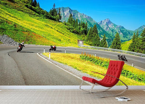 Motorbikers group in the moutains Wall Mural Wallpaper - Canvas Art Rocks - 2