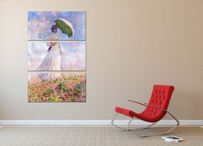 Nainen ja paivanvarjo by Monet 3 Split Panel Canvas Print - Canvas Art Rocks - 2