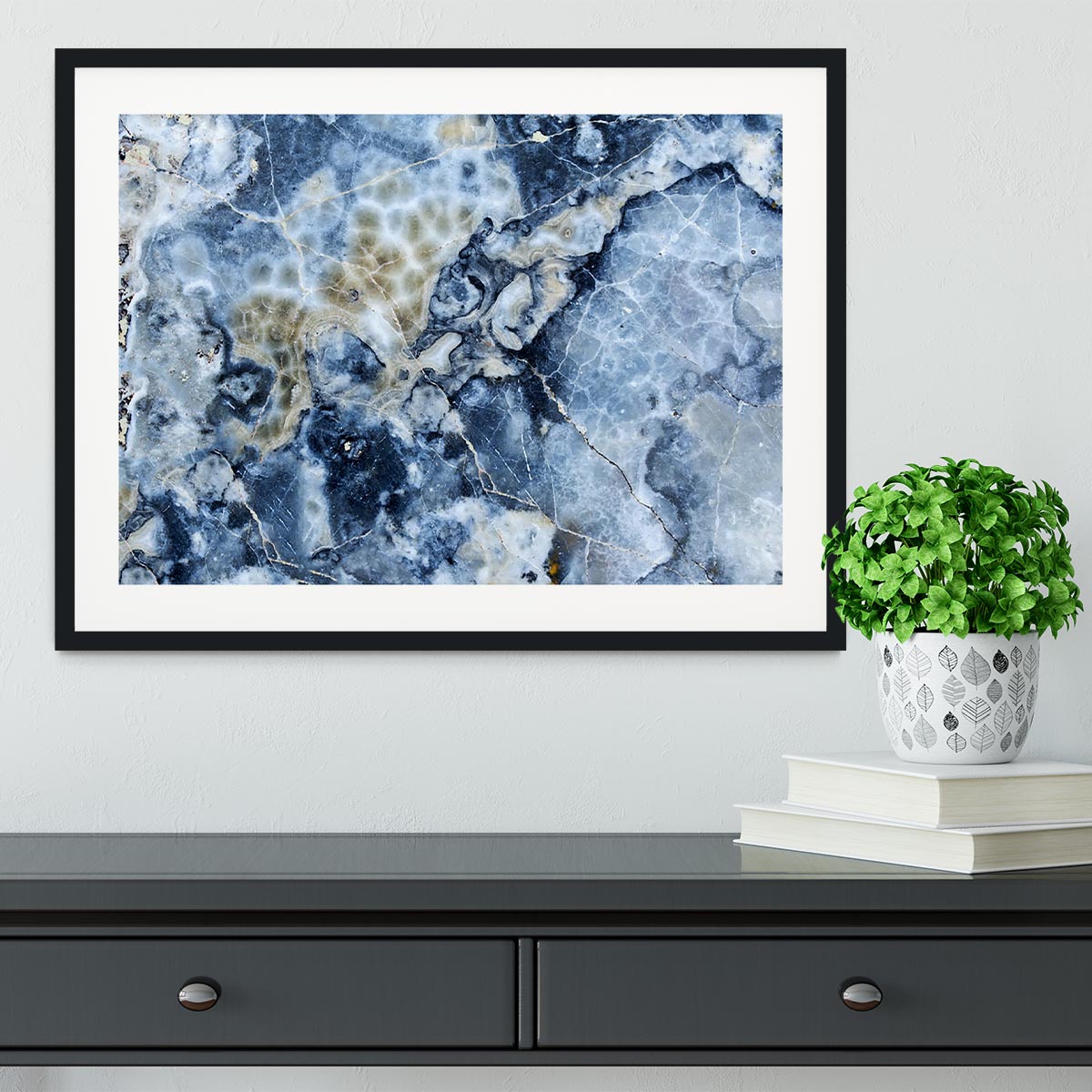 Navy Cracked and Speckled Marble Framed Print - Canvas Art Rocks - 1