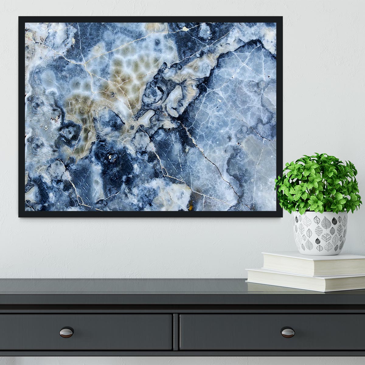 Navy Cracked and Speckled Marble Framed Print - Canvas Art Rocks - 2