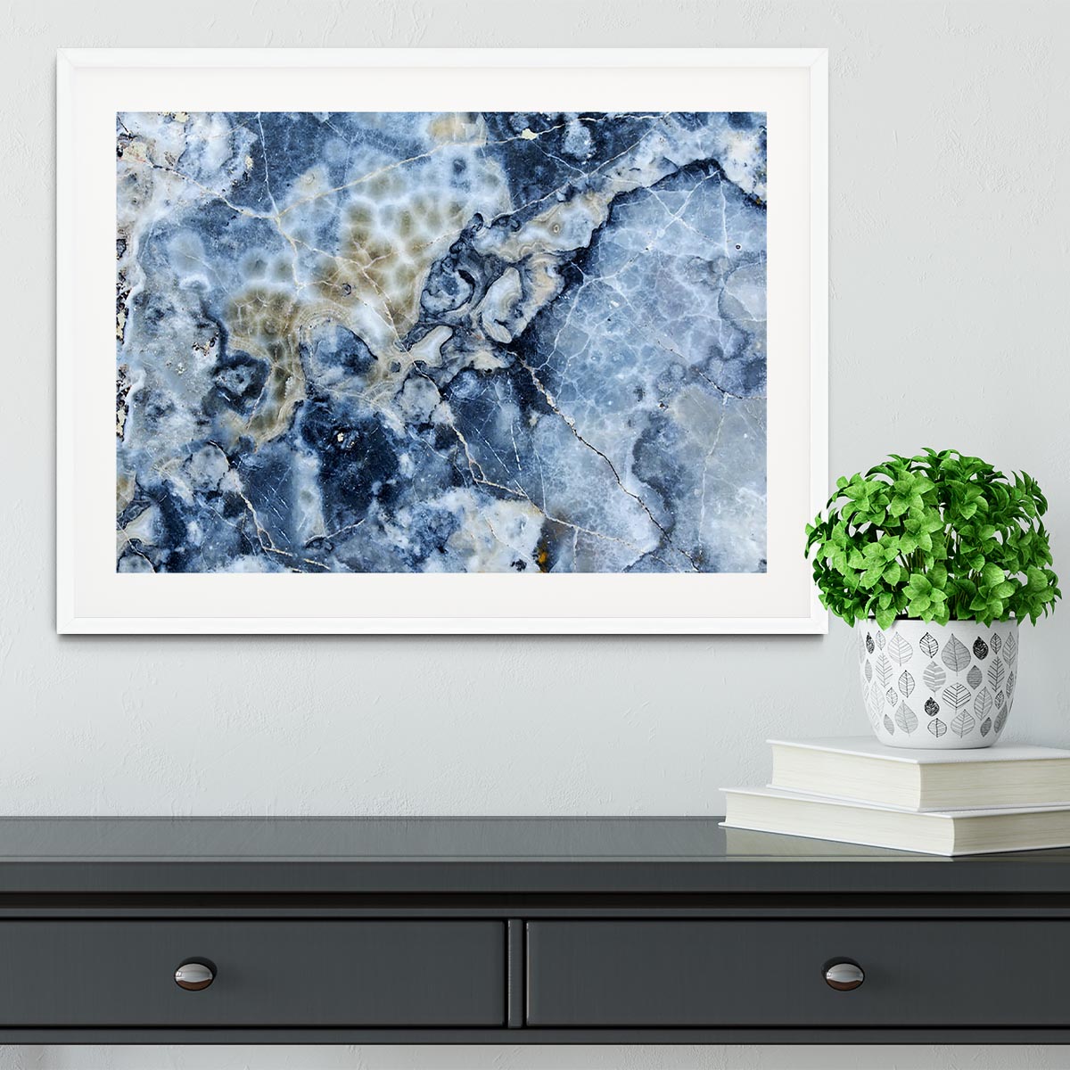 Navy Cracked and Speckled Marble Framed Print - Canvas Art Rocks - 5