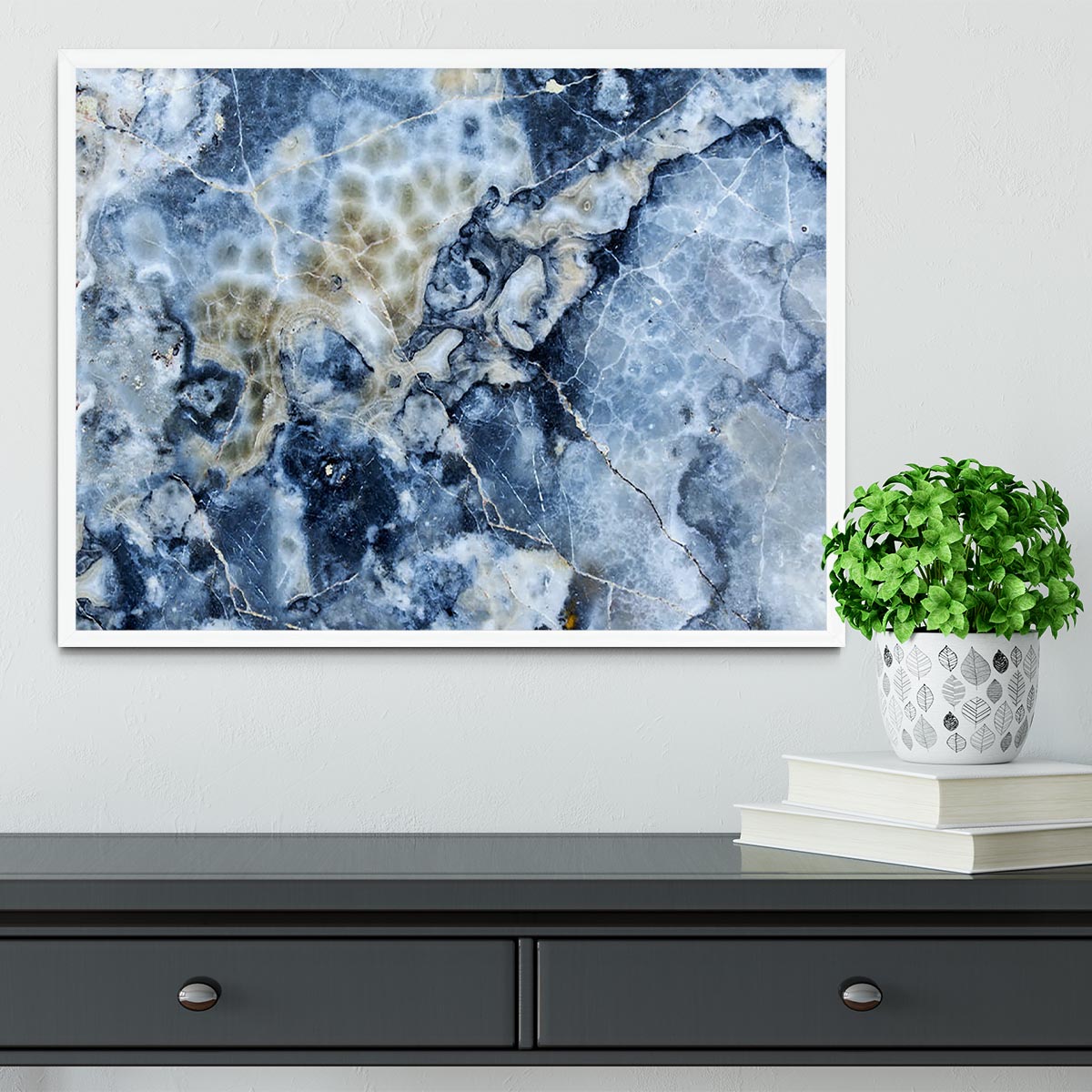 Navy Cracked and Speckled Marble Framed Print - Canvas Art Rocks -6